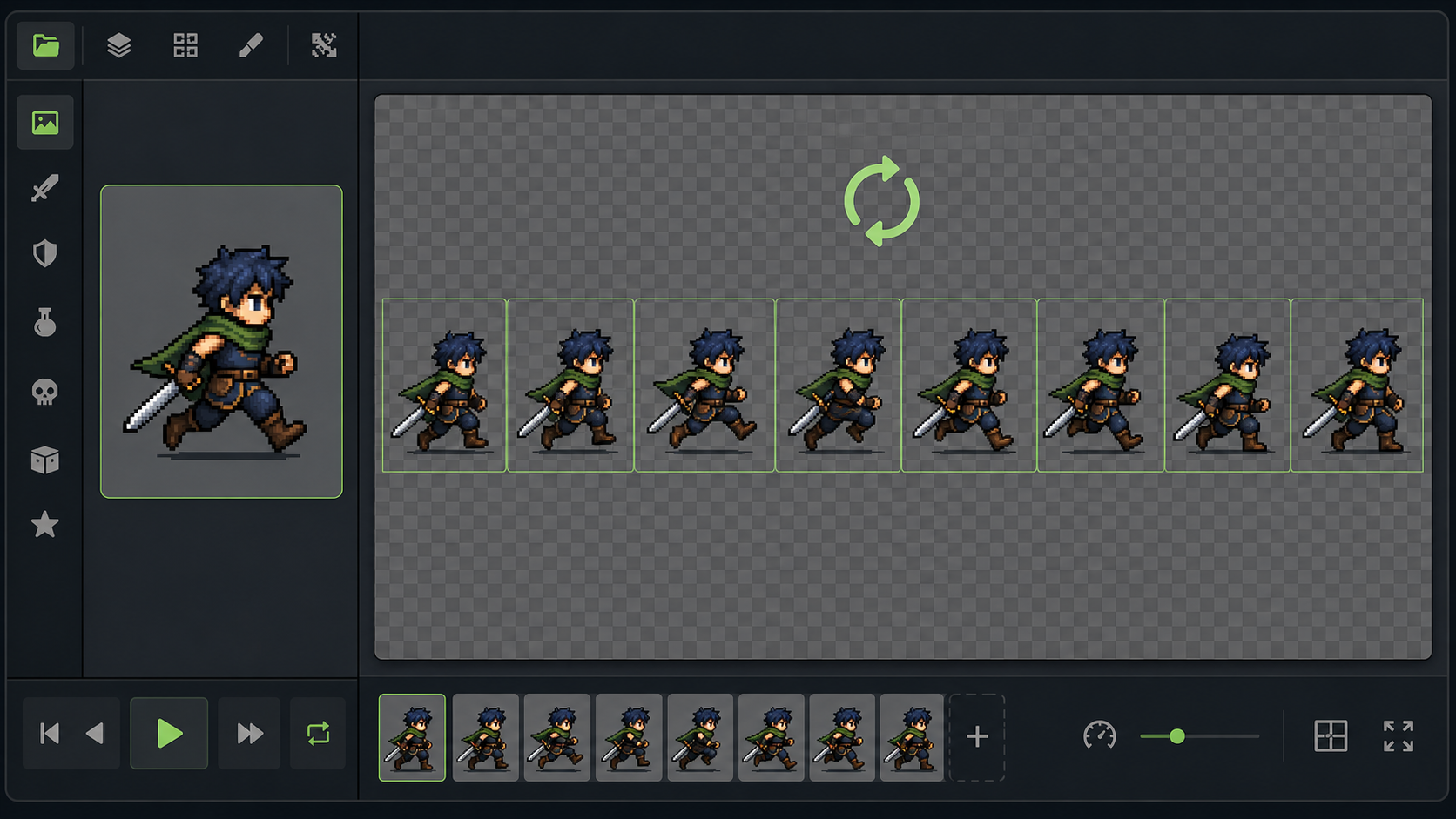 Loop preview used to inspect a pixel art run animation