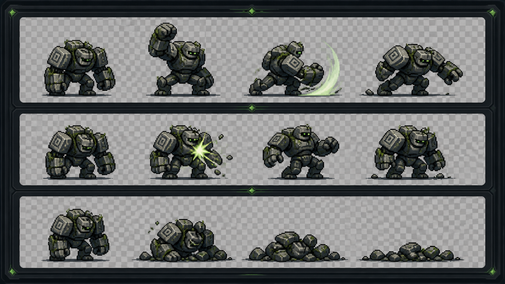 Original enemy attack and hurt animation drafts for game prototyping