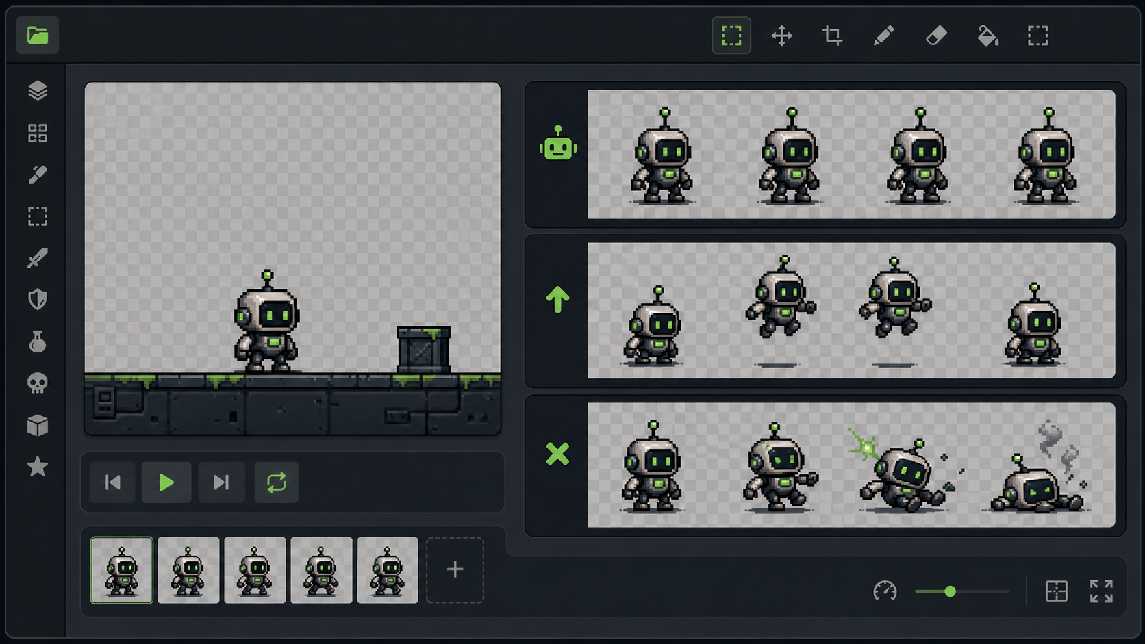 Game Jam character shown with idle jump and hurt animation drafts