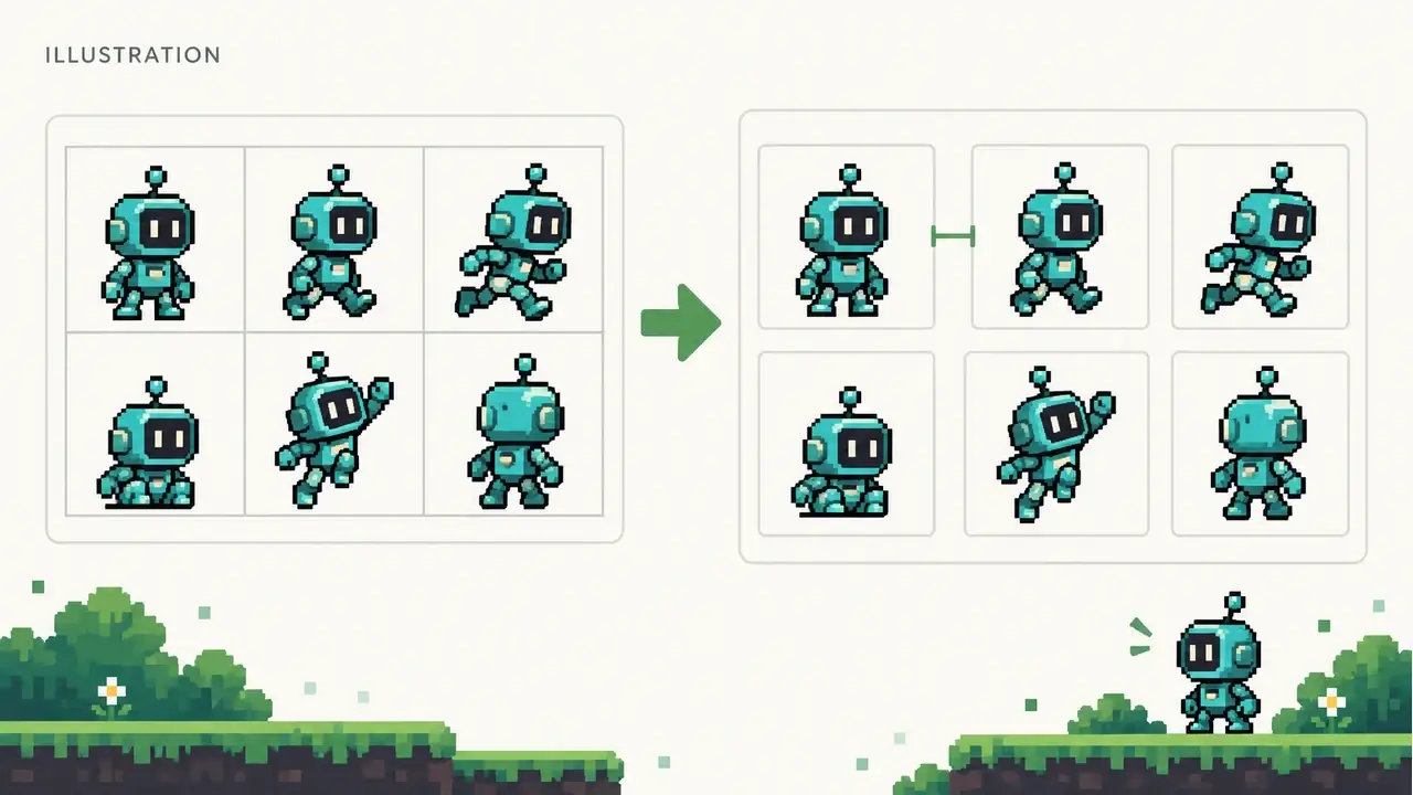 Illustration comparing closely packed animation cells with spaced cells.