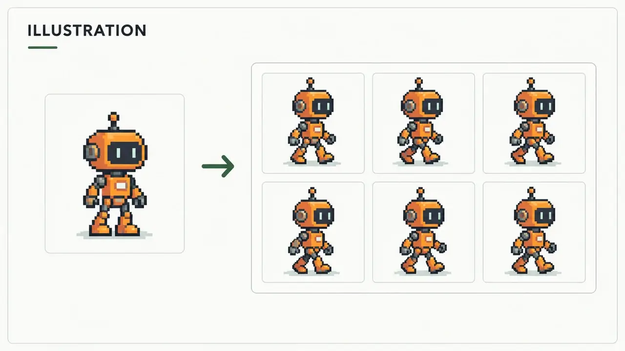 Illustration connecting an original animation source card to its matching frame grid.