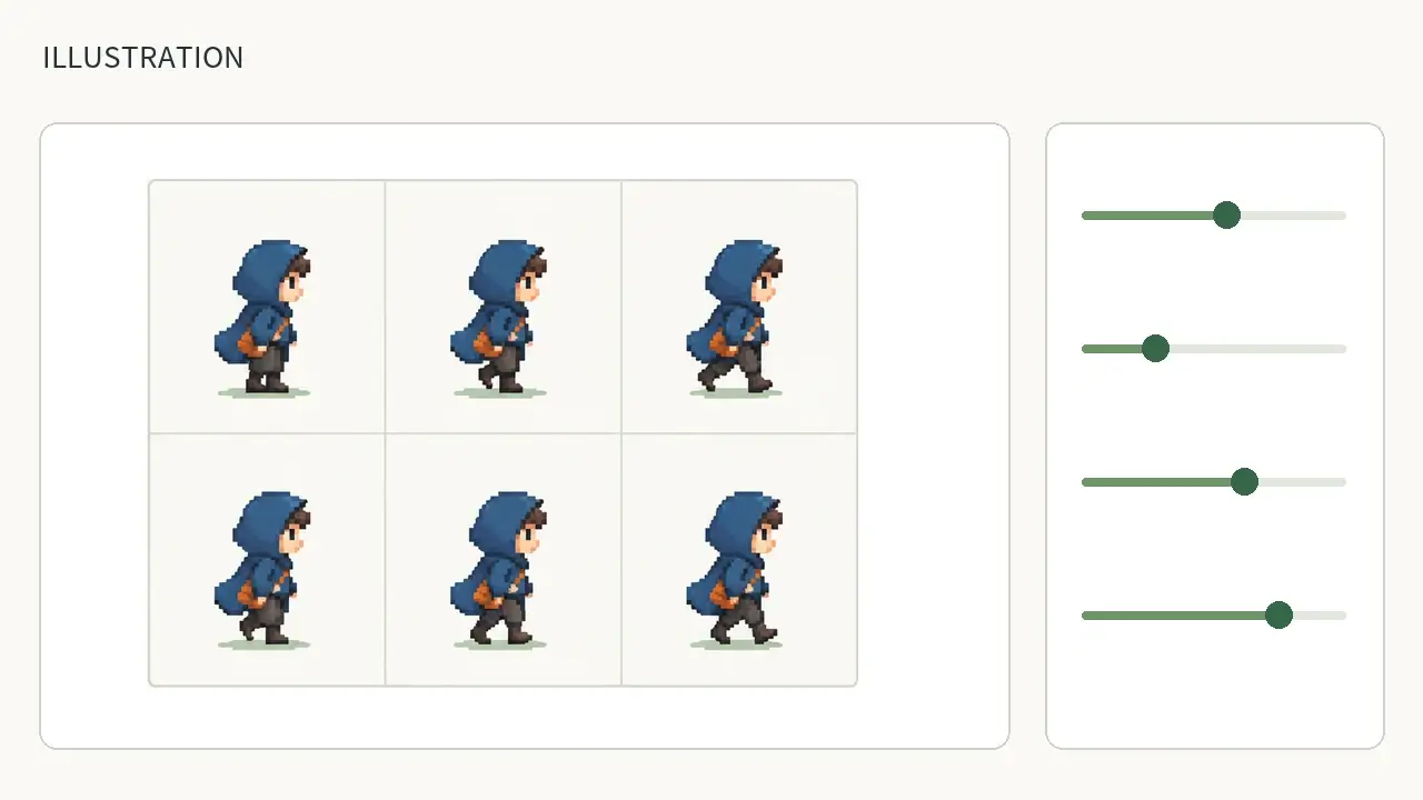 Illustration of a green-accented layout panel beside an original sprite sheet preview.