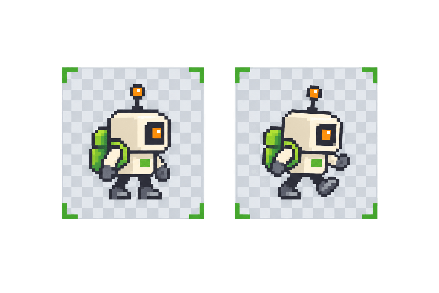 Robot frame boundaries in a sprite sheet to GIF illustration