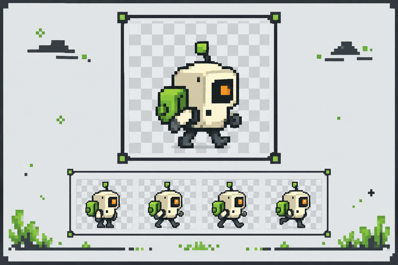 Sprite sheet to GIF illustration for a pixel art portfolio